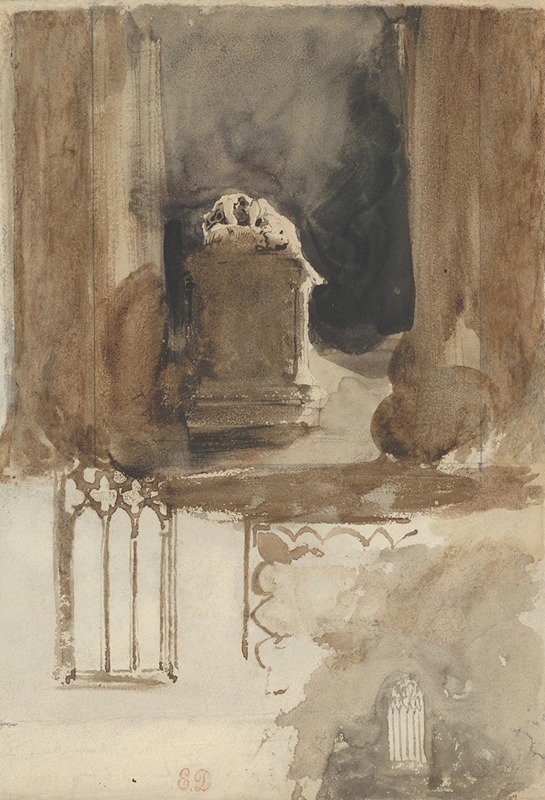 Eugène Delacroix - A Tomb and Studies of Windows in the Church of Valmont Abbey