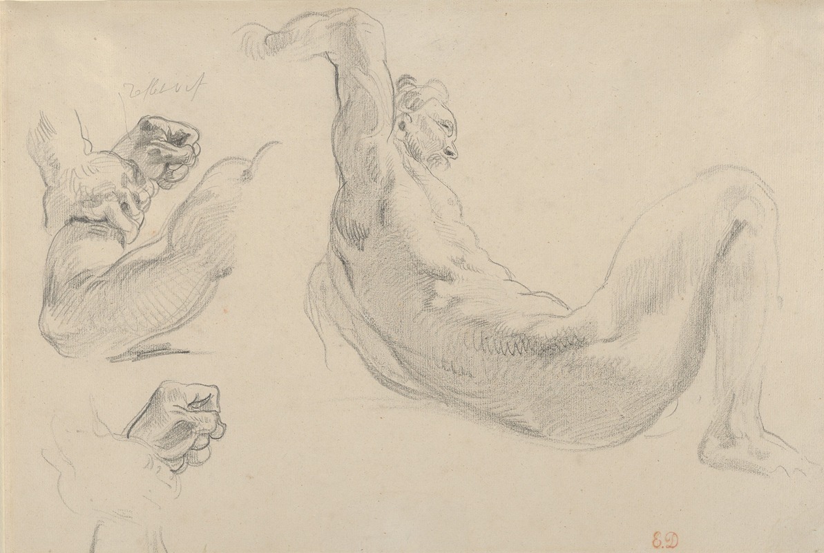 Eugène Delacroix - Studies of a Fallen Male Nude for ‘Hercules and the Horses of Diomedes’