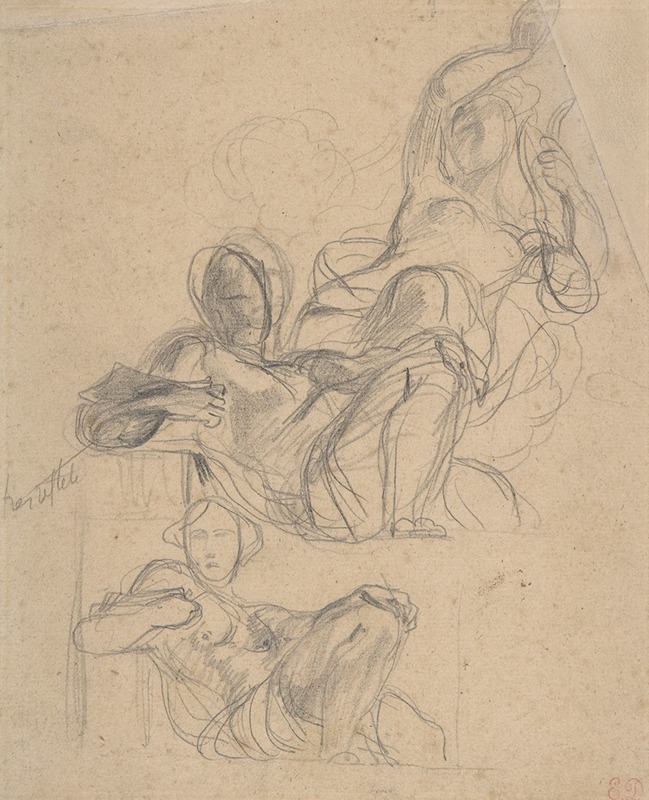 Eugène Delacroix - Study of a reclining figure, and a seated figure holding a lyre