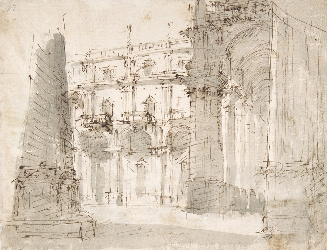 Fabrizio Galliari - Street Scene with a Palace Facade and an Arcade