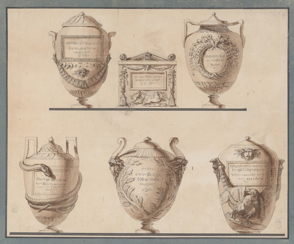 Felice Giani - Study of Five Vases or Urns