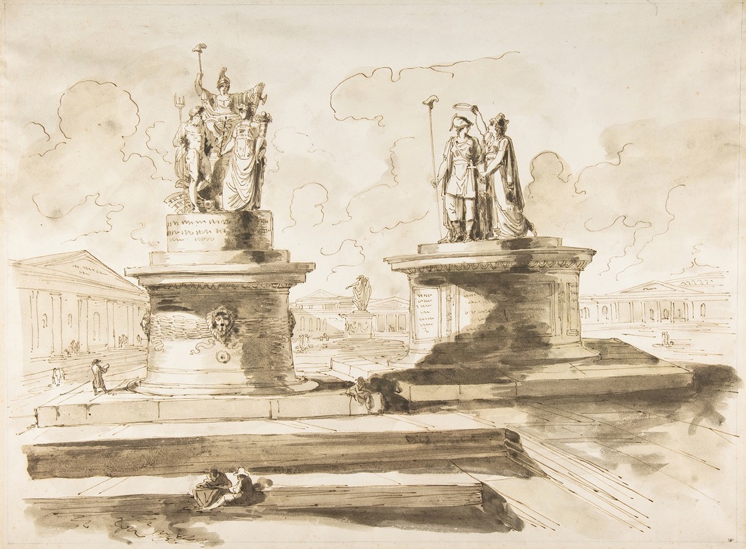 Felice Giani - Two sculptures on pedestals