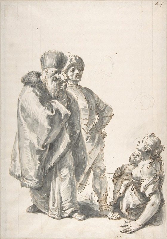 Francesco Fontebasso - Two Standing Male Figures and Seated Woman with a Child
