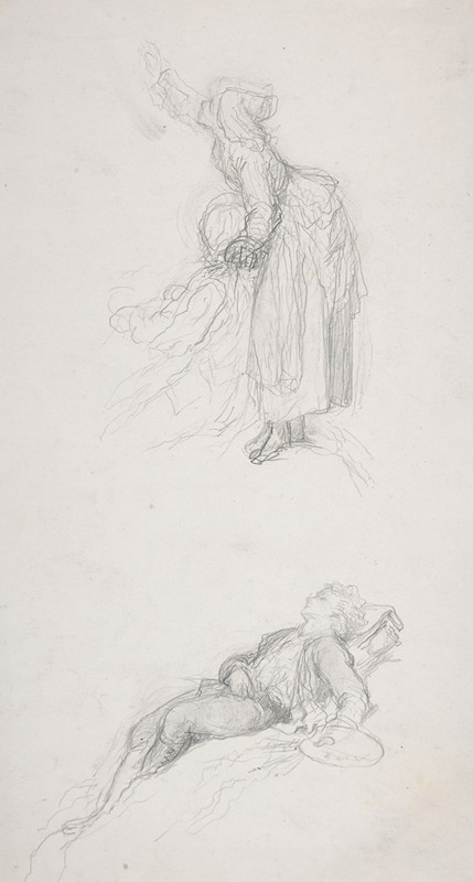François-Claudius Compte-Calix - Study of a standing woman with a sitting man; study of a resting artist
