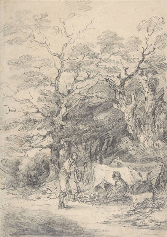 Gainsborough Dupont - Landscape with cattle and figures; sketch for the Rustic Courtship