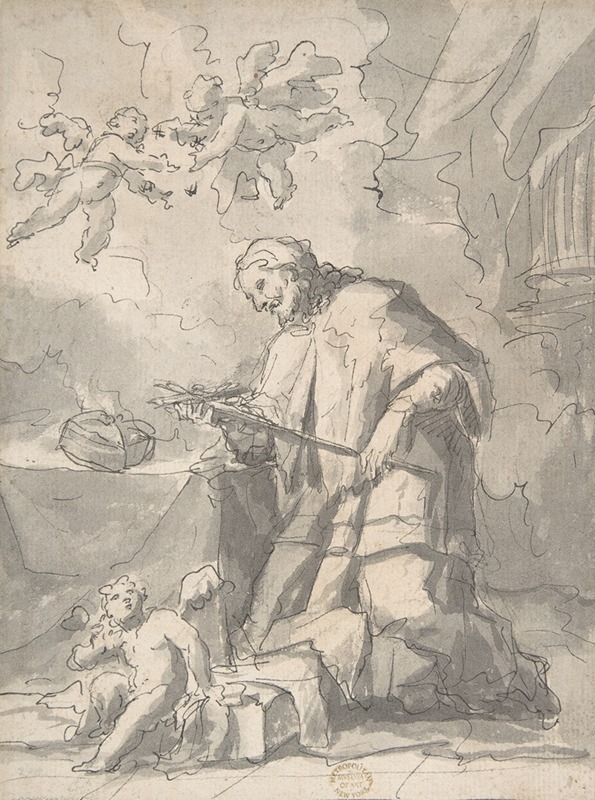 Gaspare Diziani - Saint John Nepomucen Venerating a Crucifix