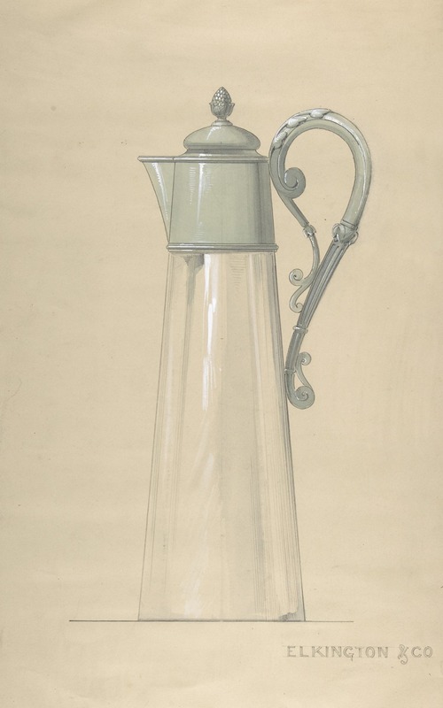 George Richards Elkington - Design for Glass and Silver Water Pitcher, with a Cover