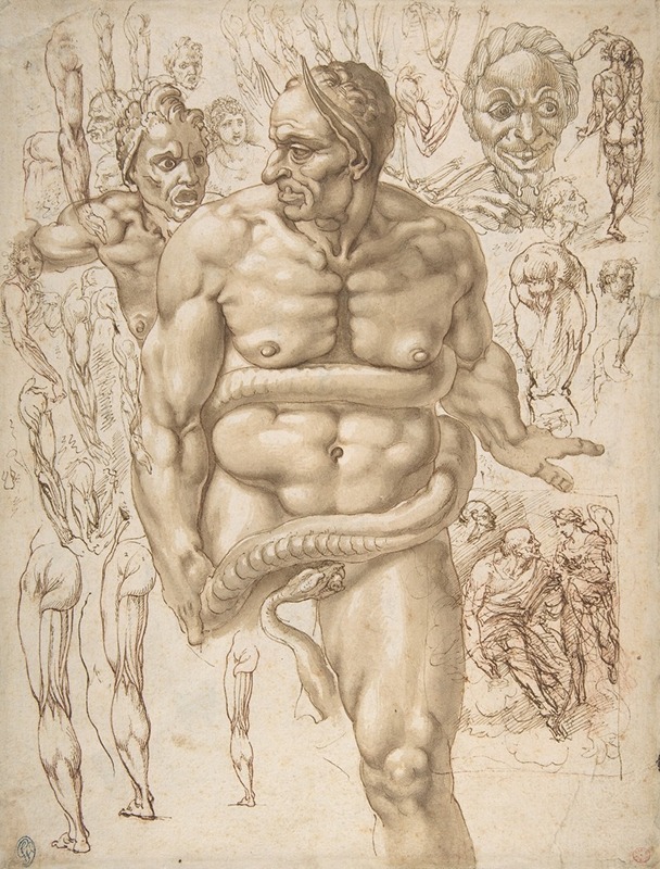 Giovanni Ambrogio Figino - Nude Demon Encircled by a Serpent, after Michelangelo’s Last Judgment