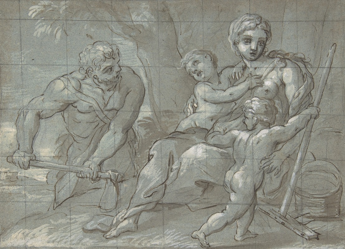 Giovanni Andrea Carlone - Adam and Eve after Their Expulsion with the Infants Cain and Abel