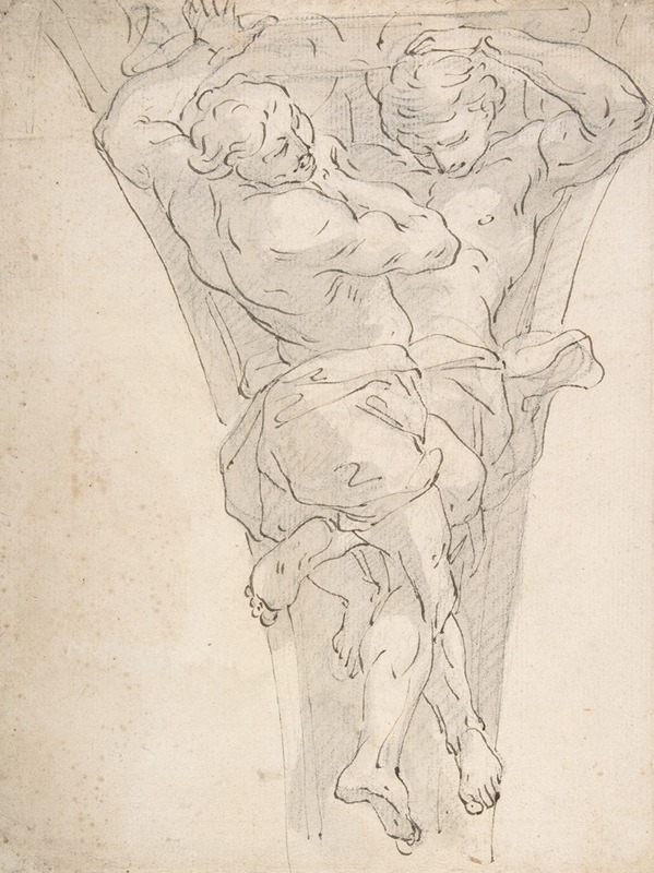 Giovanni Battista Carlone - Two Partially Draped Male Figures in a Pendentive