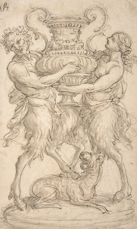 Giovanni Battista Foggini - Design for a Sculpture consisting of a Satyr and Satyress holding a Vase