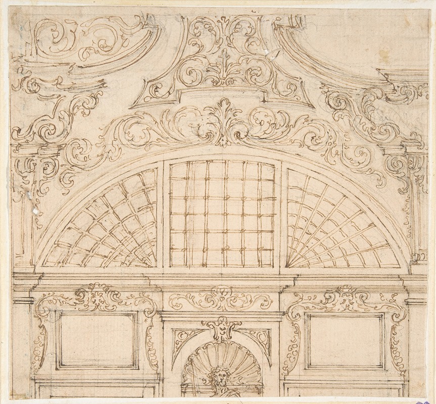 Giovanni Battista Foggini - Design for the Upper Half of a Wall Elevation with a Semicircular Window