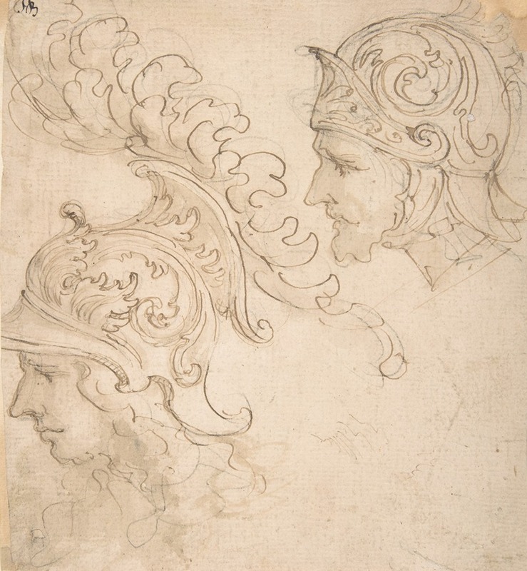 Giovanni Battista Foggini - Two Studies for Helmet Designs Presented En Profil