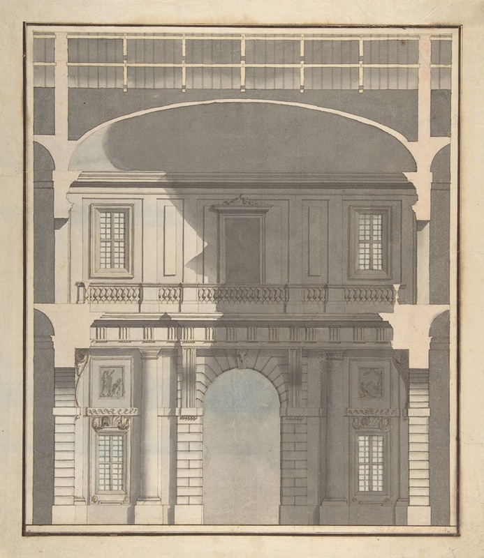 Giovanni Battista Galliani - Design for a Stage Set; Design in Section of a Two-Storied Entrance Hall