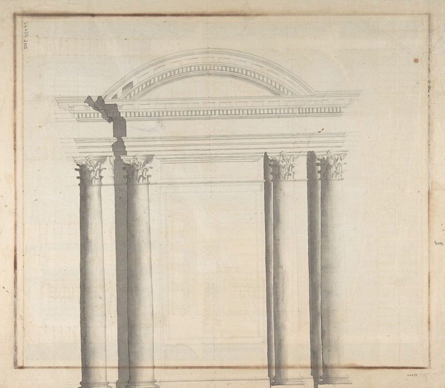 Giovanni Battista Galliani - Elevation Design for a Monumental Entrance with Columns and Rounded Pediment