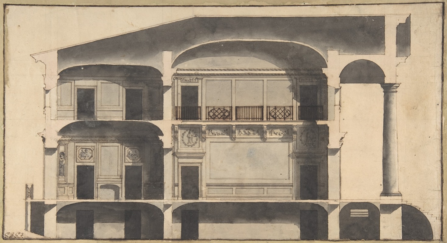 Giovanni Battista Galliani - Section of a House with Portico Seen at Right.