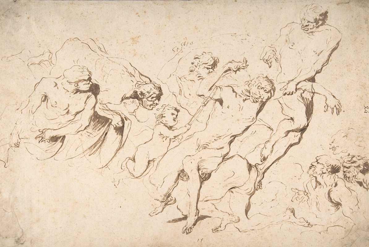 Giovanni Benedetto Castiglione - Five Nude Male Figures Punishing Another