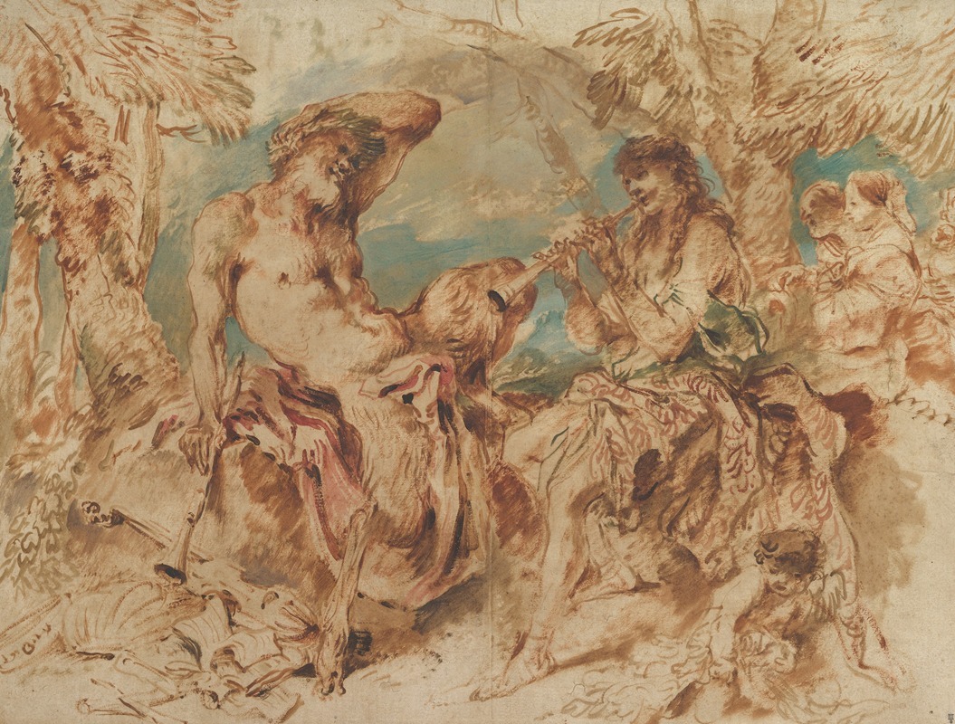 Giovanni Benedetto Castiglione - Youth Playing a Pipe for a Satyr