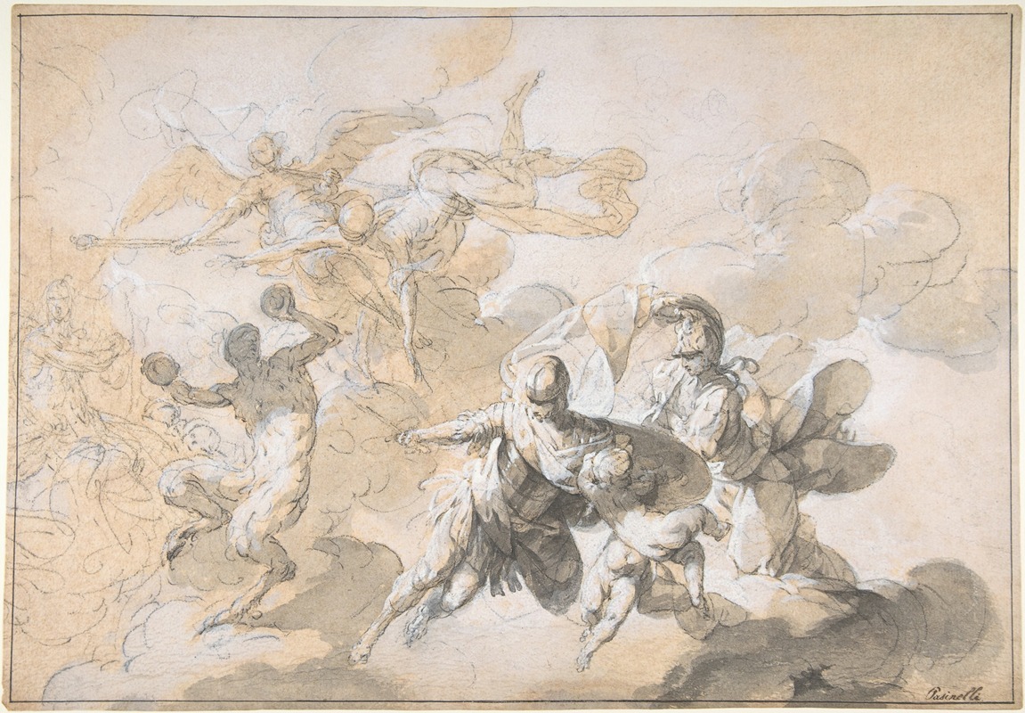 Giovanni Domenico Ferretti - Ceiling Decoration with Mars, Minerva, and a Dancing Satyr