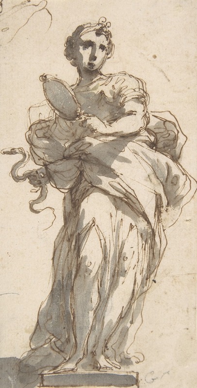 Giuseppe Bernardino Bison - Design for a Statue of Prudence with Sketches at Upper Left Corner