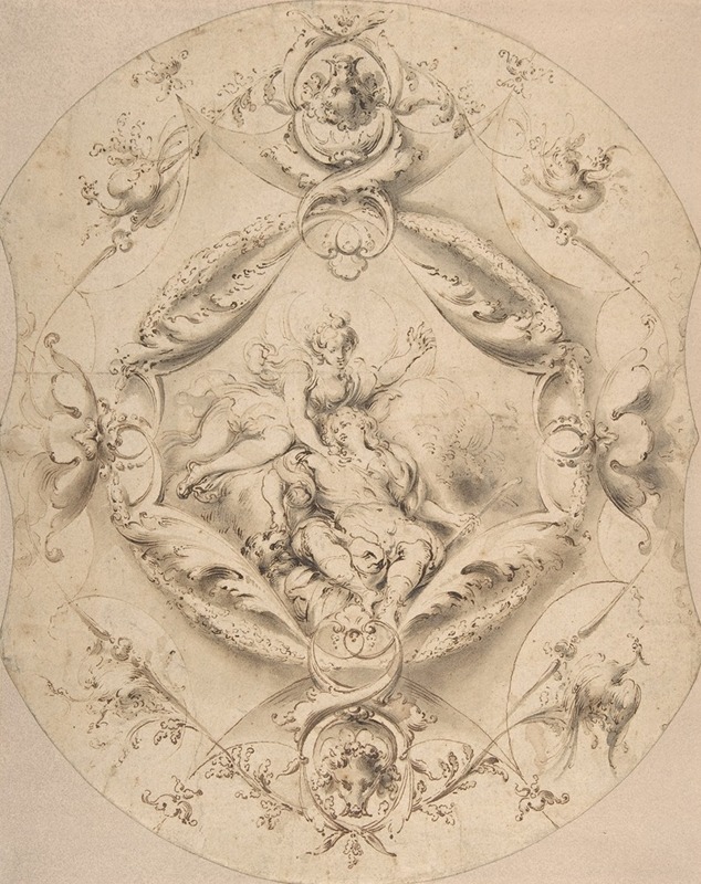 Jacob Denys - Ornamental Design with Diana and Endymion in a Central Cartouche