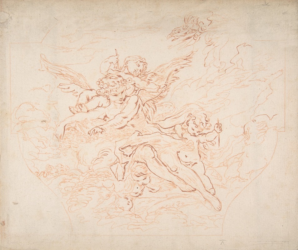 Jean Charles François - Preparatory Drawing of a Ceiling for Etching after Boucher Drawing