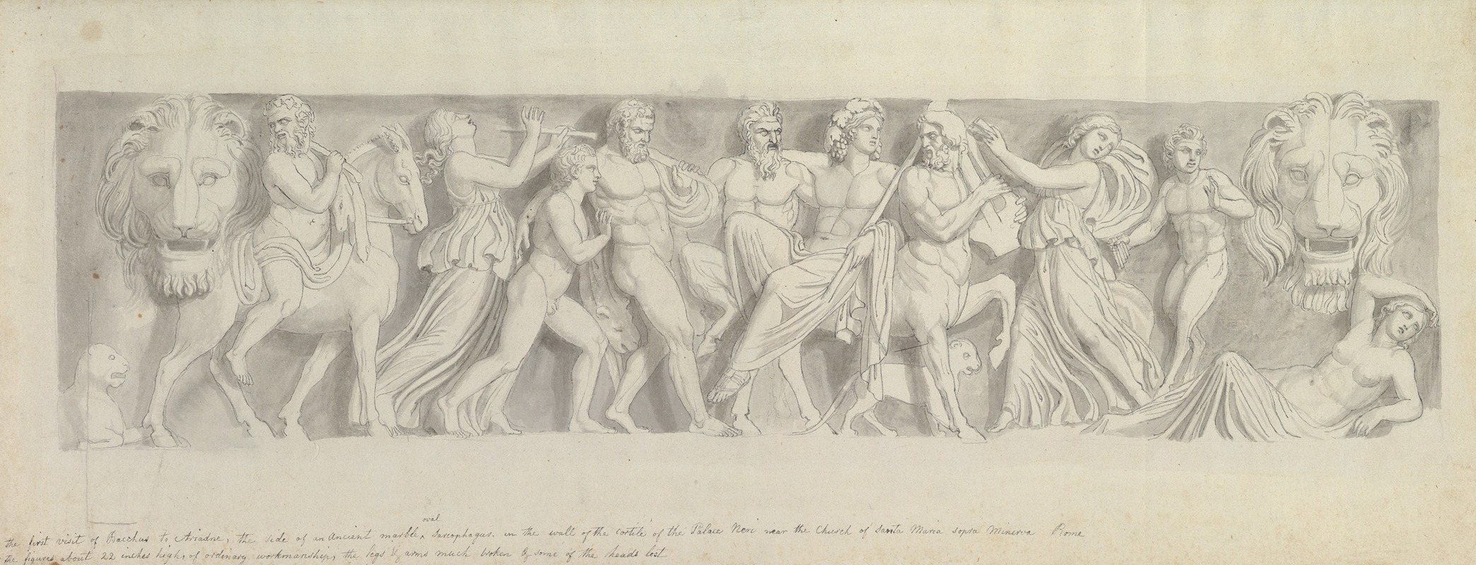 John Flaxman - Design for a Frieze, after a Roman Sarcophagus; The First Visit of Bacchus to Ariadne