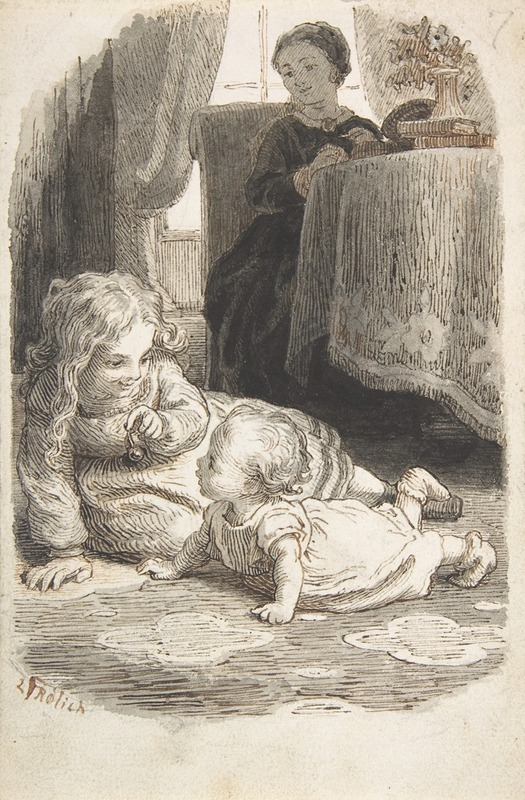 Lorenz Frølich - Mother Watching Over Two Young Children Playing