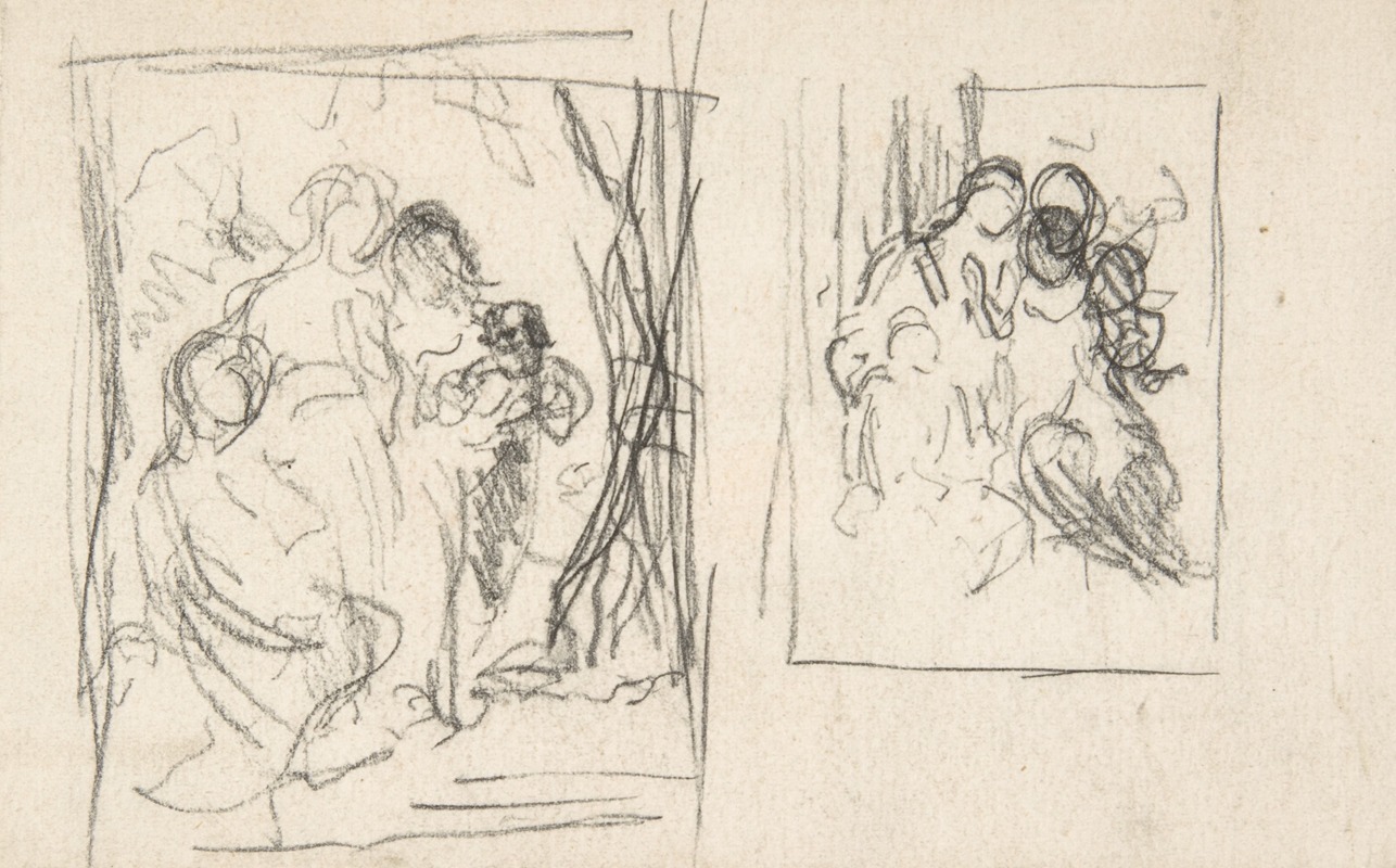 Narcisse-Virgile Diaz de La Peña - Two studies for a figure composition, including three women and a child
