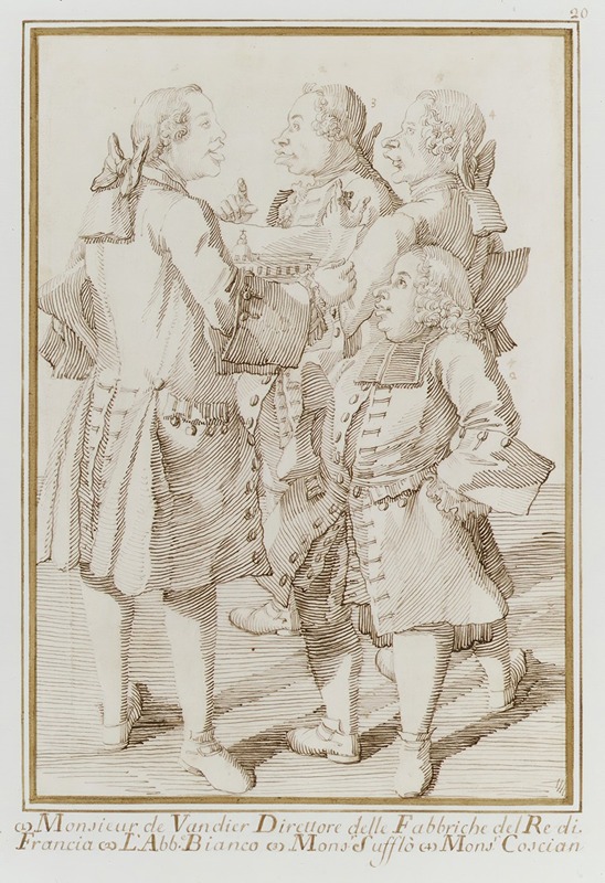 Pier Leone Ghezzi - The Marquis de Vandières, Abbé Jean-Bernard Le Blanc, Germain Soufflot, and Charles-Nicolas Cochin, the Younger