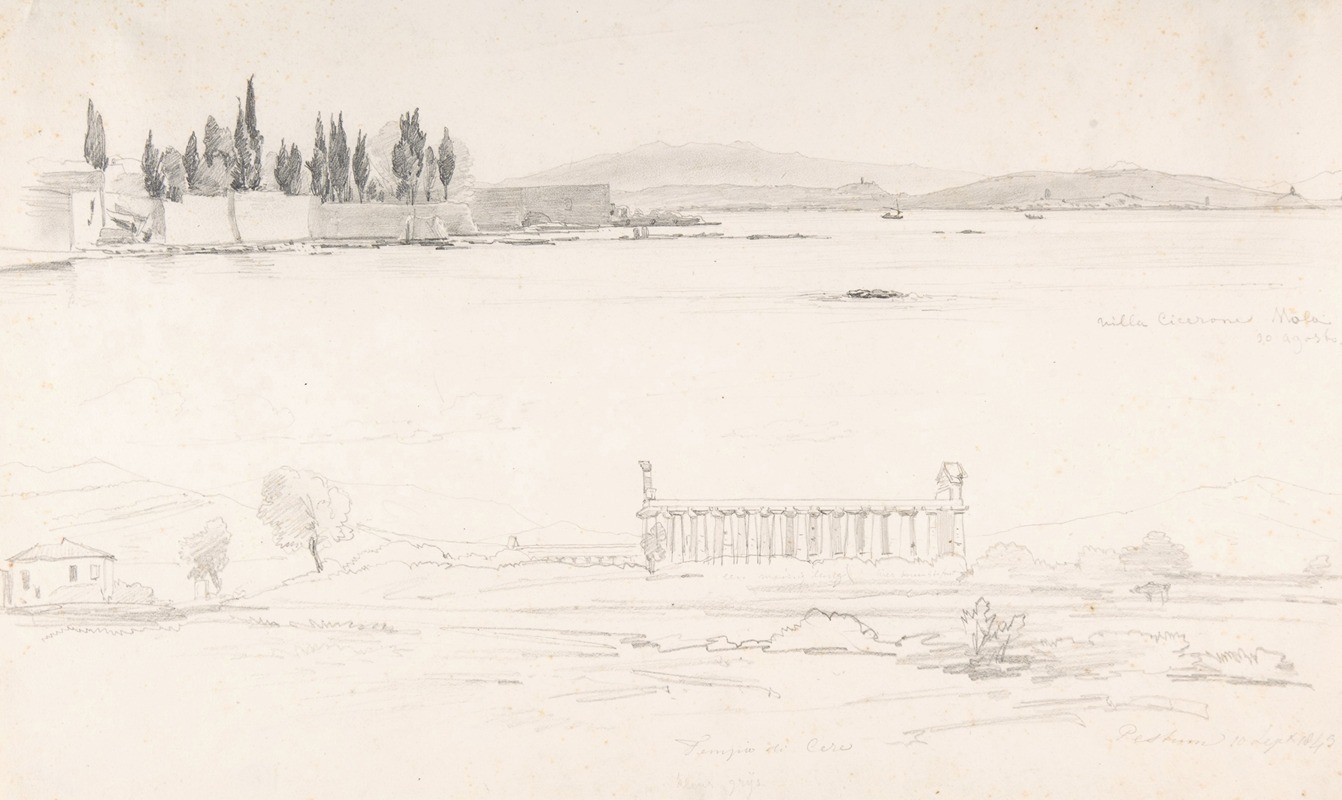 Pierre Louis Dubourcq - Studies of the Villa Cicerone at the Lago Lucrino near Naples and of the Temple at Paestum (Italy)