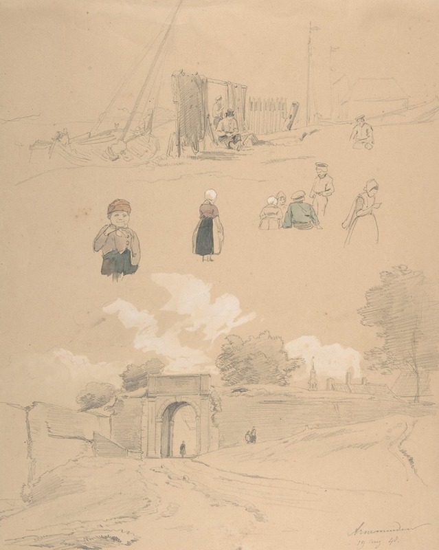 Pierre Louis Dubourcq - Study Sheet with Figures and Landscapes at Arnemuiden (near Middelburg, The Netherlands)
