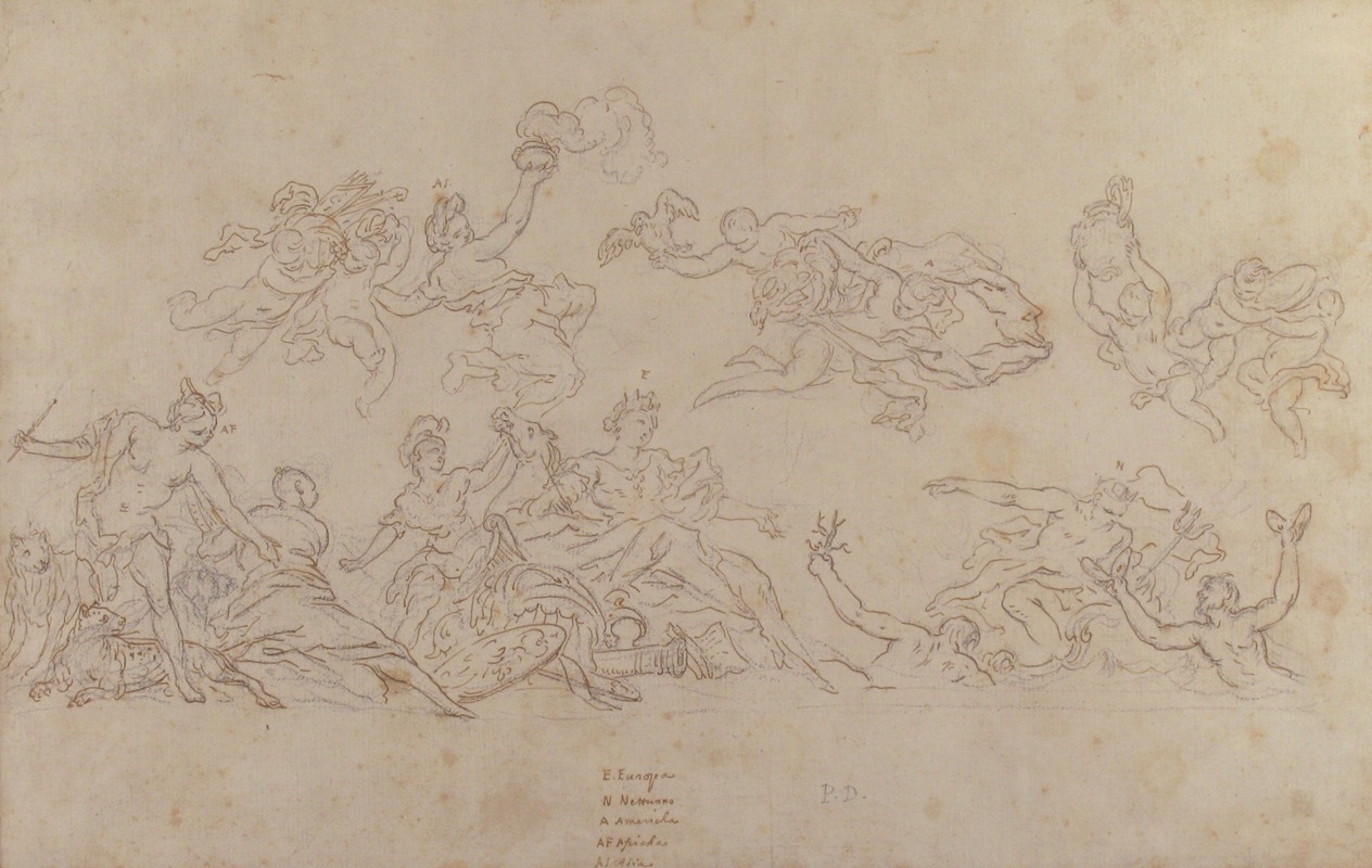 Pietro Dandini - Design for a Ceiling Decoration with Neptune and Allegories of the Four Continents