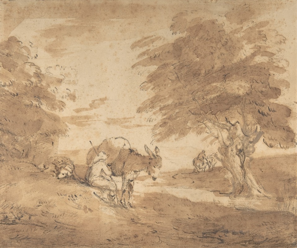 Thomas Gainsborough - A Rest by the Way (Open Landscape with Figures, Donkey and Horses)