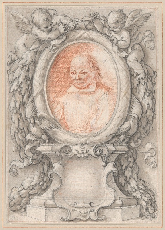 Antonino Grano - Oval Portrait of a Man in an Elaborate Frame with a Cartouche