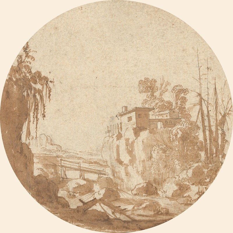 Charles Cornelisz. de Hooch - Rocky Landscape With a Bridge and a House