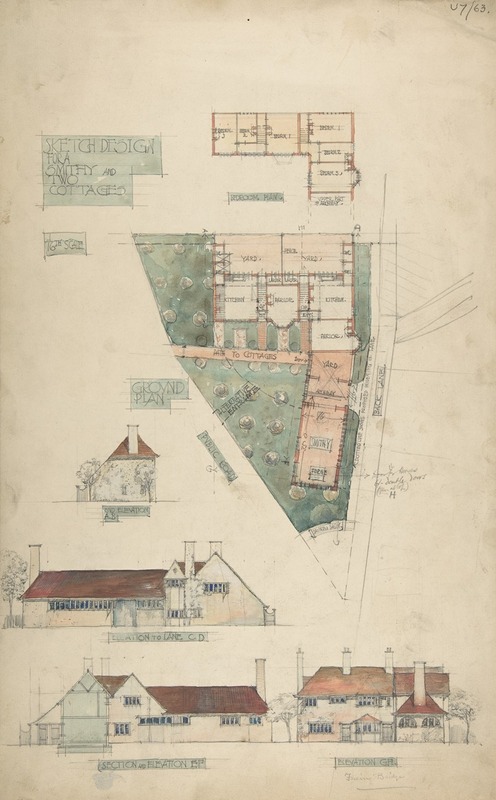 Charles Edward Mallows - Design for a Smithy and Two Cottages