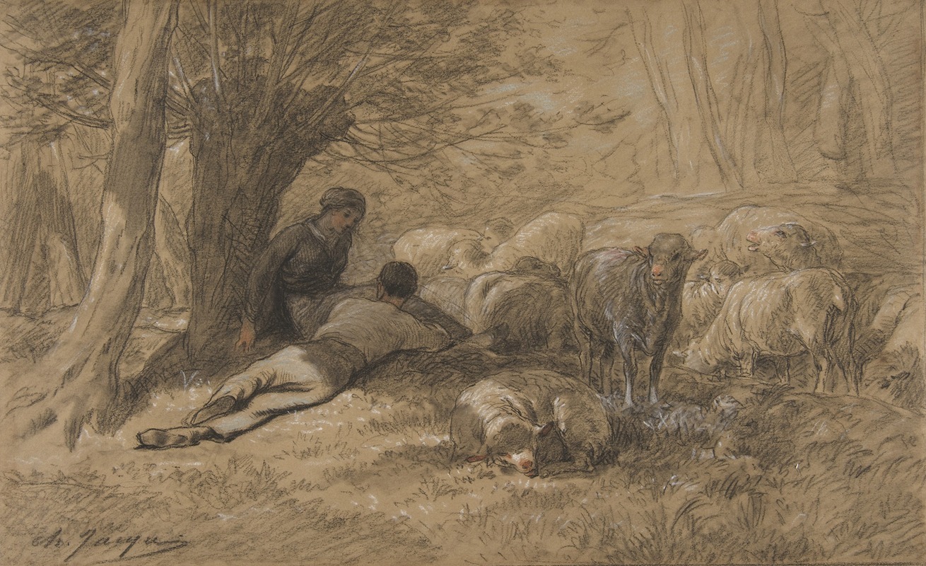 Charles Emile Jacque - Tending the Sheep