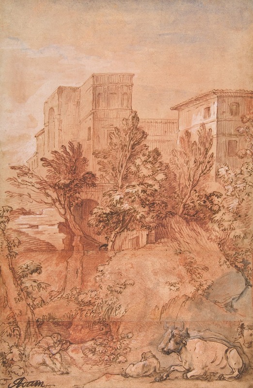 Charles-Joseph Natoire - Landscape with a Large Villa on a Hilltop