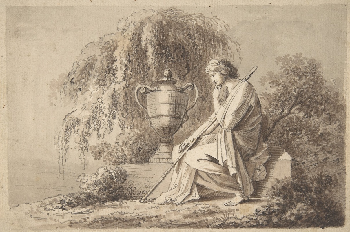Circle of Angelica Kauffmann - Female Figure Seated Beside an Urn