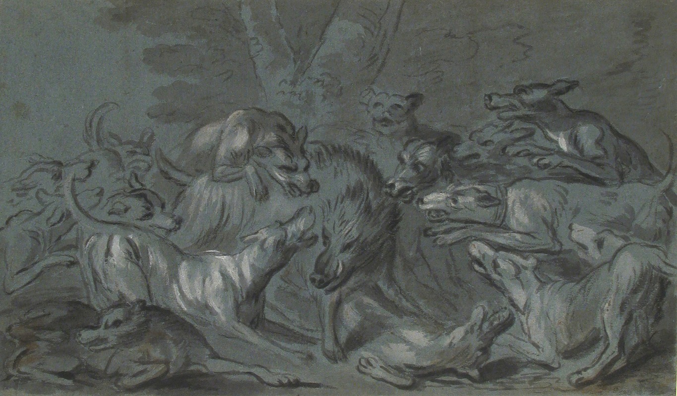 Circle of Jean-Baptiste Oudry - Pack of Dogs Attacking a Wild Boar