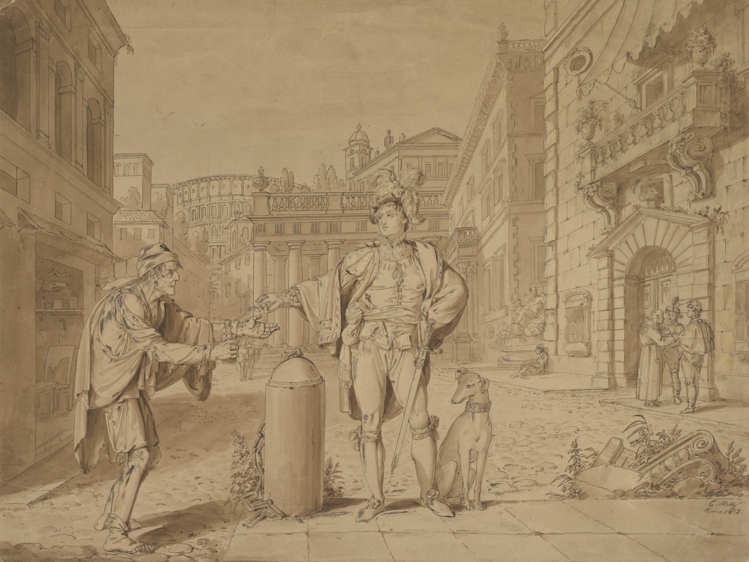 Conrad Martin Metz - Nobleman Giving Alms to Beggar in Piazza near the Coliseum