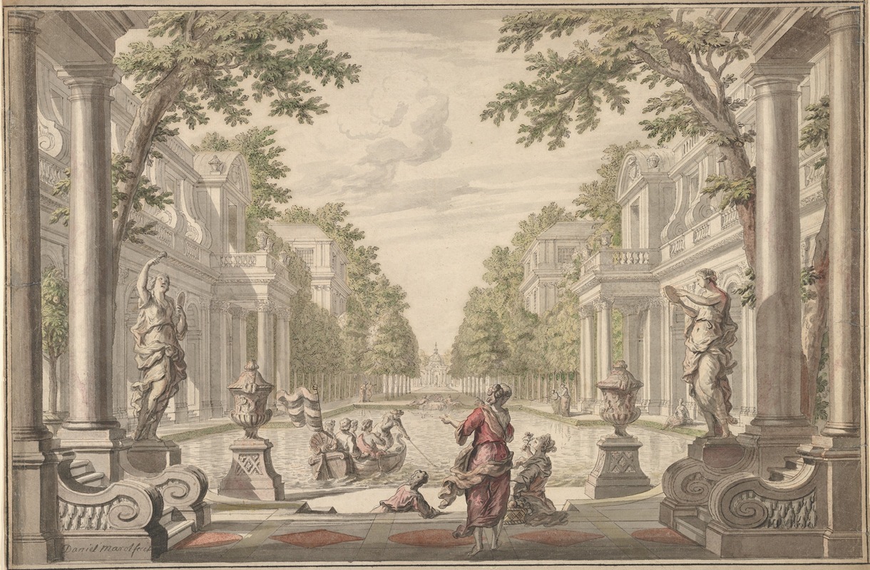Daniel Marot the Elder - View of a Palace Garden with a Central Pond Surrounded by Classical Architecture