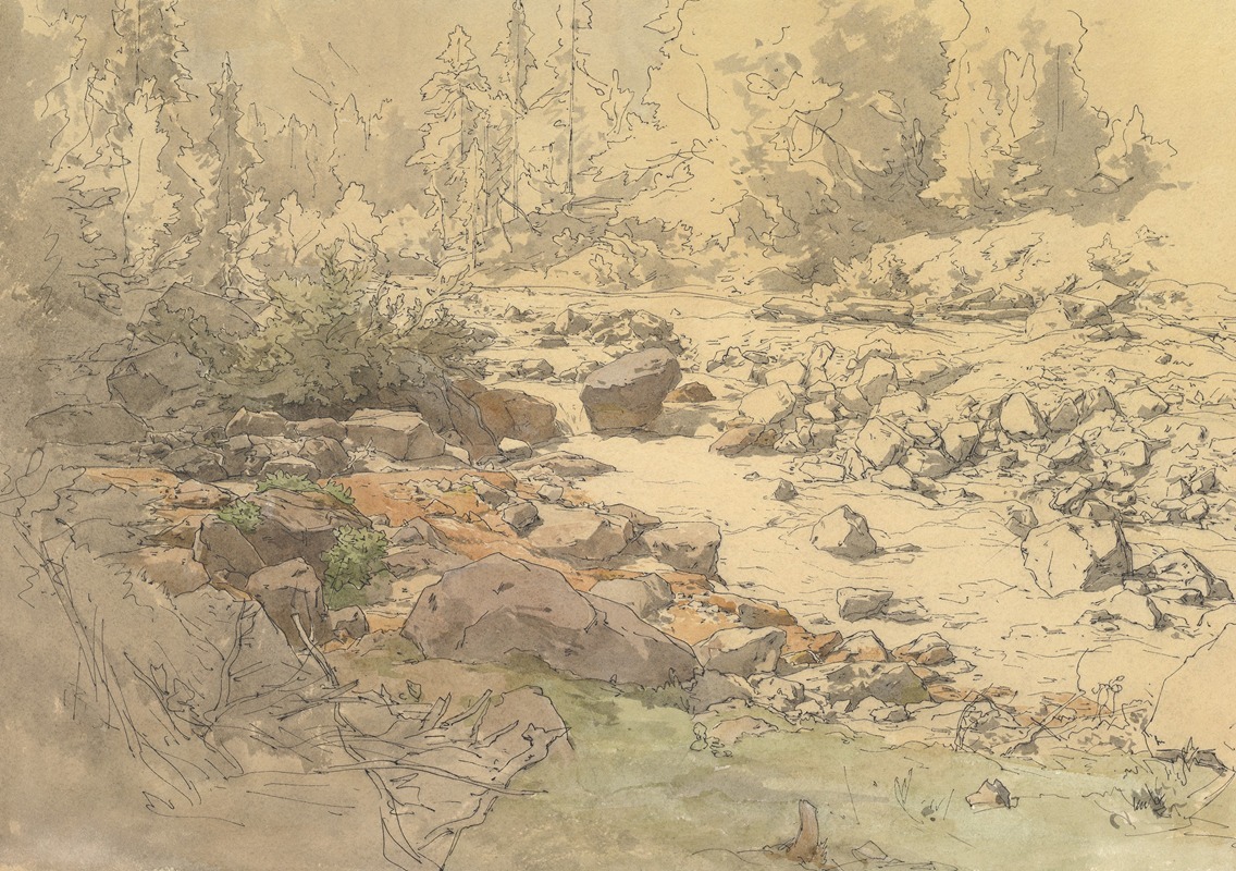 Eduard Peithner von Lichtenfels - Landscape with Rocks in a River