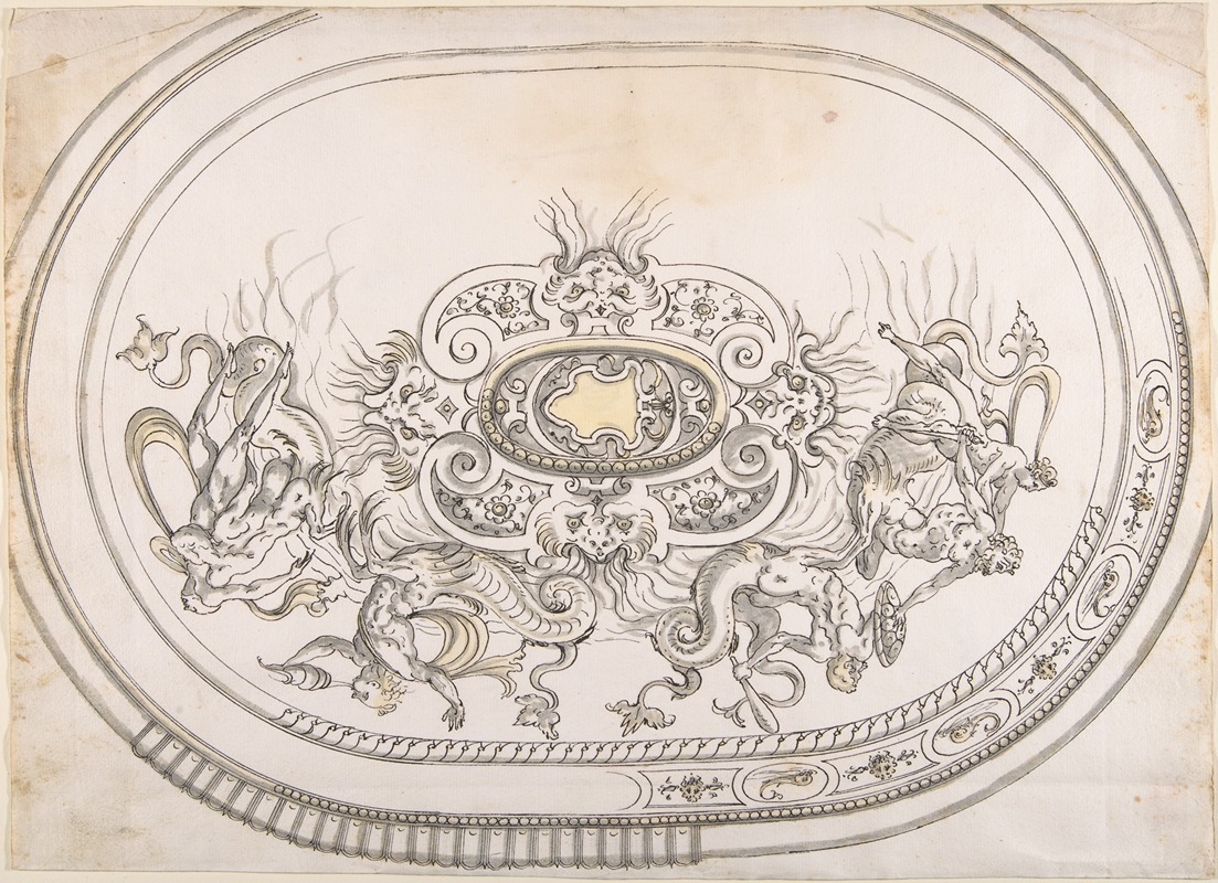 Erasmus Hornick - Design for a Platter with Battling Tritons and Sea Nymphs
