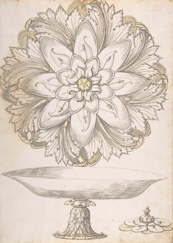 Erasmus Hornick - Design for Single Footed Dish with Cover Shaped like Flower and Foliage