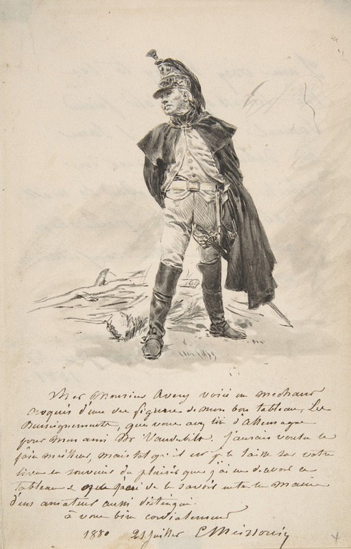 Ernest Meissonier - Letter to Samuel P. Avery with a drawing of a military figure
