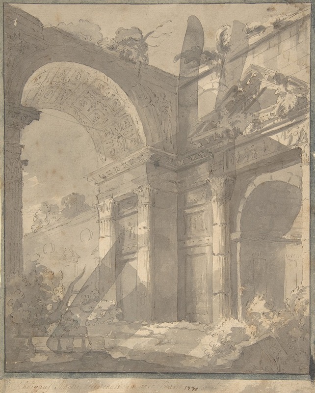 Filippo Mochi - View of Ancient Roman Ruins, an Arch and a Triangular-Pedimented Doorway