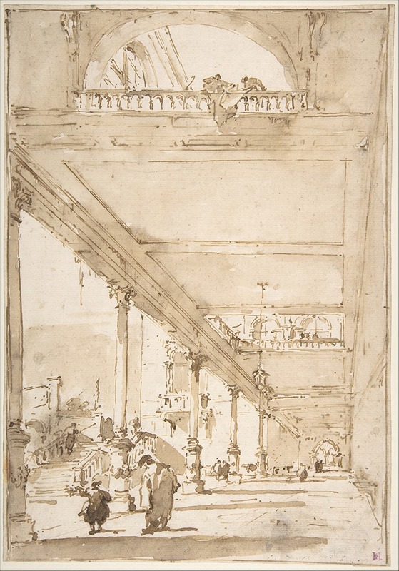Francesco Guardi - Architectural Capriccio; A Palace Colonnade.