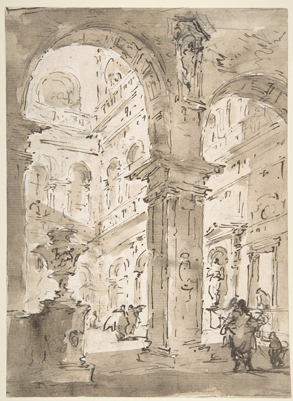 Francesco Guardi - Architectural Capriccio; Courtyard of a Palace